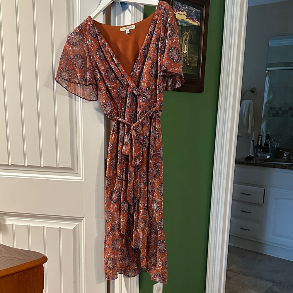 Floral Wrap Dress in Orange and Blue
